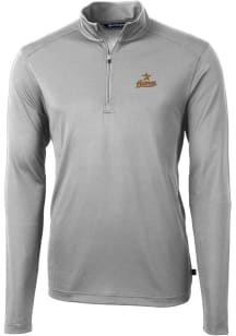 Cutter and Buck Houston Astros Mens Grey Cooperstown Virtue Eco Pique Long Sleeve Qtr Zip Pullover