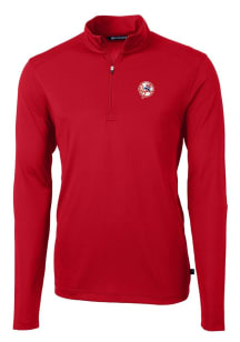 Cutter and Buck New York Yankees Mens Red Cooperstown Virtue Eco Pique Long Sleeve Qtr Zip Pullove..