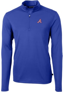 Cutter and Buck Atlanta Braves Mens Blue Cooperstown Virtue Eco Pique Long Sleeve Qtr Zip Pullover