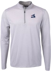 Cutter and Buck Chicago White Sox Mens Grey Cooperstown Virtue Eco Pique Micro Stripe Long Sleeve..