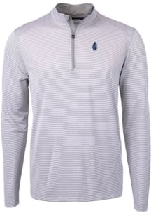 Cutter and Buck Chicago Cubs Mens Grey Cooperstown Virtue Eco Pique Micro Stripe Long Sleeve Qtr Z..