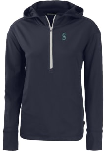Cutter and Buck Seattle Mariners Womens Navy Blue Daybreak Hood Qtr Zip
