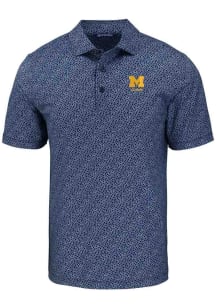 Cutter and Buck Michigan Wolverines Mens Blue Alumni Pike Pebble Short Sleeve Polo