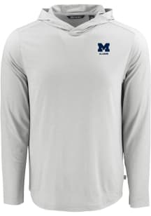 Cutter and Buck Michigan Wolverines Mens Grey Alumni Coastline Eco Long Sleeve Lightweight Hoodie