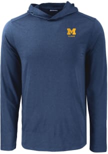Cutter and Buck Michigan Wolverines Mens Blue Alumni Coastline Eco Long Sleeve Lightweight Hoodie