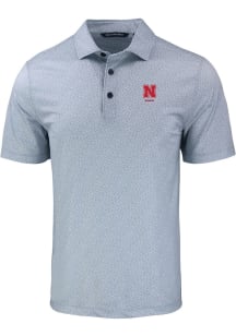 Cutter and Buck Nebraska Cornhuskers Mens Grey Alumni Pike Pebble Short Sleeve Polo