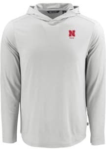 Cutter and Buck Nebraska Cornhuskers Mens Grey Alumni Coastline Eco Long Sleeve Lightweight Hoodie