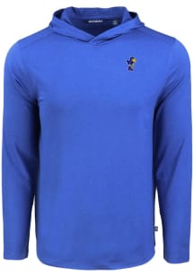 Cutter and Buck Kansas Jayhawks Mens Blue Vault Coastline Eco Long Sleeve Lightweight Hoodie
