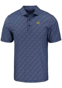 Cutter and Buck Michigan Wolverines Mens Navy Blue Vault Pike Pebble Short Sleeve Polo