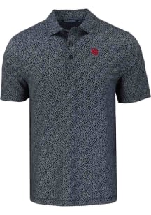 Cutter and Buck Nebraska Cornhuskers Mens Black Vault Pike Pebble Short Sleeve Polo