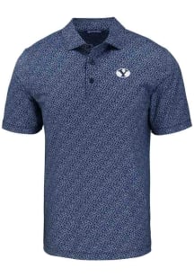 Cutter and Buck BYU Cougars Mens Navy Blue Pike Pebble Short Sleeve Polo