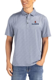 Cutter and Buck Illinois Fighting Illini Mens Grey Pike Pebble Short Sleeve Polo