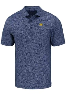 Cutter and Buck Michigan Wolverines Mens Blue Pike Pebble Style Short Sleeve Polo