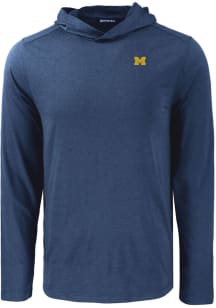 Cutter and Buck Michigan Wolverines Mens Blue Coastline Eco Long Sleeve Lightweight Hoodie