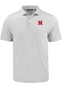 Cutter and Buck Nebraska Cornhuskers Mens Charcoal Coastline Eco Short Sleeve Polo