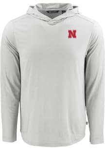 Cutter and Buck Nebraska Cornhuskers Mens Grey Coastline Eco Long Sleeve Lightweight Hoodie