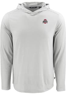 Cutter and Buck Ohio State Buckeyes Mens Grey White Letter Coastline Eco Long Sleeve Lightweight H..