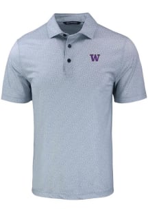 Cutter and Buck Washington Huskies Mens Grey Pike Pebble Short Sleeve Polo