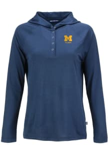 Cutter and Buck Michigan Wolverines Womens Blue Alumni Coastline Eco Hooded Sweatshirt