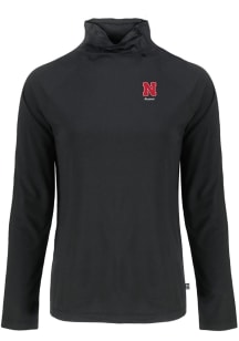 Cutter and Buck Nebraska Cornhuskers Womens Black Alumni Coastline Eco Funnel Neck Crew Sweatshirt