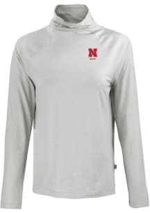 Cutter and Buck Nebraska Cornhuskers Womens Grey Alumni Coastline Eco Funnel Neck Crew Sweatshirt