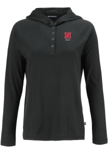 Cutter and Buck Nebraska Cornhuskers Womens Black Alumni Coastline Eco Hooded Sweatshirt