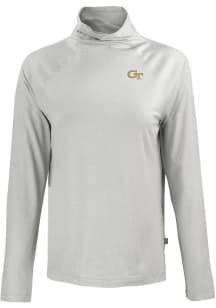 Cutter and Buck GA Tech Yellow Jackets Womens Grey Coastline Eco Funnel Neck Crew Sweatshirt