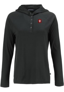 Cutter and Buck Indiana Hoosiers Womens Black Block Logo Coastline Eco Hooded Sweatshirt