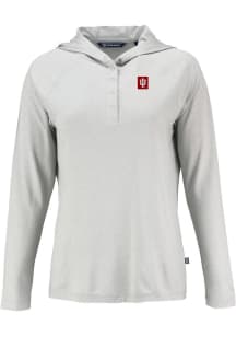 Cutter and Buck Indiana Hoosiers Womens Grey Block Logo Coastline Eco Hooded Sweatshirt