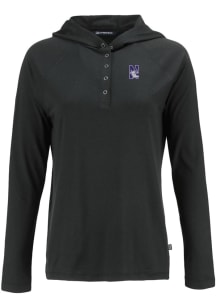 Cutter and Buck Northwestern Wildcats Womens Black Coastline Eco Hooded Sweatshirt
