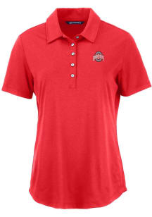 Cutter and Buck Ohio State Buckeyes Womens Red White Letter Coastline Eco Short Sleeve Polo Shirt