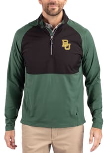 Cutter and Buck Baylor Bears Mens Green Adapt Eco Hybrid Long Sleeve Qtr Zip Pullover