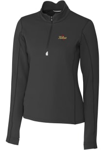 Cutter and Buck Tulsa Golden Hurricane Womens Black Traverse Qtr Zip