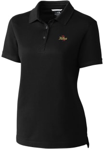 Cutter and Buck Tulsa Golden Hurricane Womens Black Advantage Short Sleeve Polo Shirt