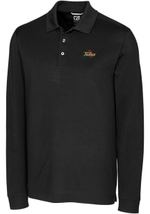 Cutter and Buck Tulsa Golden Hurricane Black Advantage Pique Long Sleeve Big and Tall Polo