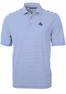 Cutter and Buck Tulsa Golden Hurricane Mens Blue Logo Virtue Eco Pique Stripe Short Sleeve Polo