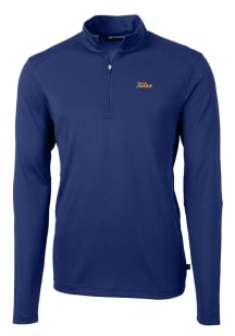 Cutter and Buck Tulsa Golden Hurricane Mens Blue Virtue Eco Pique Long Sleeve Qtr Zip Pullover