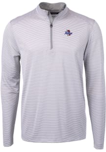 Cutter and Buck Tulsa Golden Hurricane Mens Grey Virtue Eco Pique Micro Stripe Long Sleeve Qtr Zip..