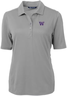 Cutter and Buck Washington Huskies Womens Grey Virtue Eco Pique Short Sleeve Polo Shirt