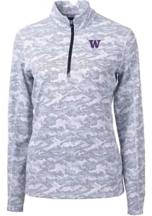 Cutter and Buck Washington Huskies Womens Charcoal Traverse Camo Qtr Zip