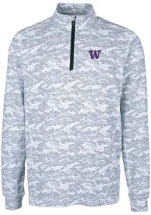Cutter and Buck Washington Huskies Mens Charcoal Traverse Camo Big and Tall Qtr Zip