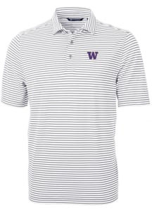 Cutter and Buck Washington Huskies Grey Virtue Eco Pique Stripe Big and Tall Polo