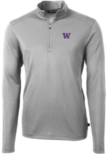 Cutter and Buck Washington Huskies Mens Grey Virtue Eco Pique Big and Tall Qtr Zip