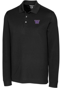 Cutter and Buck Washington Huskies Black Advantage Pique Long Sleeve Big and Tall Polo