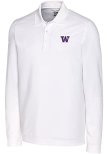 Cutter and Buck Washington Huskies White Advantage Pique Long Sleeve Big and Tall Polo