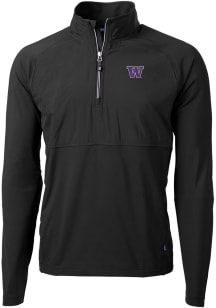 Cutter and Buck Washington Huskies Mens Black Adapt Eco Hybrid Long Sleeve Qtr Zip Pullover