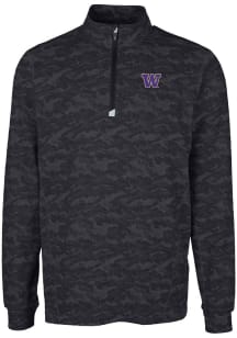 Cutter and Buck Washington Huskies Mens Black Traverse Camo Long Sleeve Qtr Zip Pullover