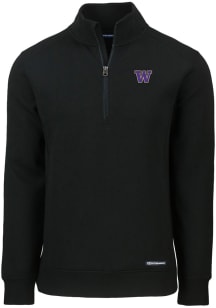 Cutter and Buck Washington Huskies Mens Black Roam Long Sleeve Qtr Zip Pullover