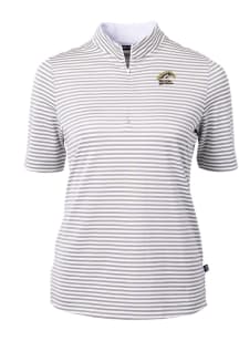 Cutter and Buck Western Michigan Broncos Womens Grey Virtue Eco Pique Stripe Short Sleeve Polo Shi..