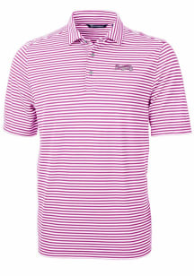 Cutter and Buck Atlanta Braves Mens Purple Mono Virtue Eco Pique Stripe Short Sleeve Polo